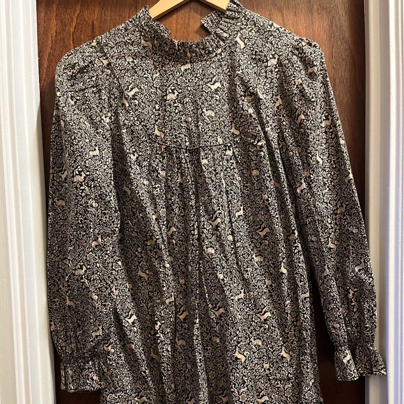 DOEN Marabella Dress Black Prancing Fawn Floral M - Picture 2 of 7